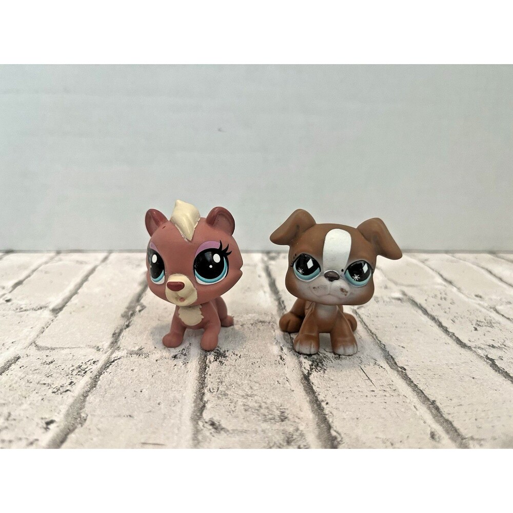 Littlest Pet Shop LPS G2 Diamond Eyes Bear #195 & Boxer Puppy Lot Authentic Hasb